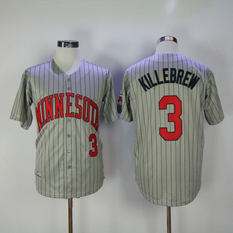 2017 Men MLB Minnesota Twins #3 Killebrew Grey Throwback Jerseys->atlanta braves->MLB Jersey